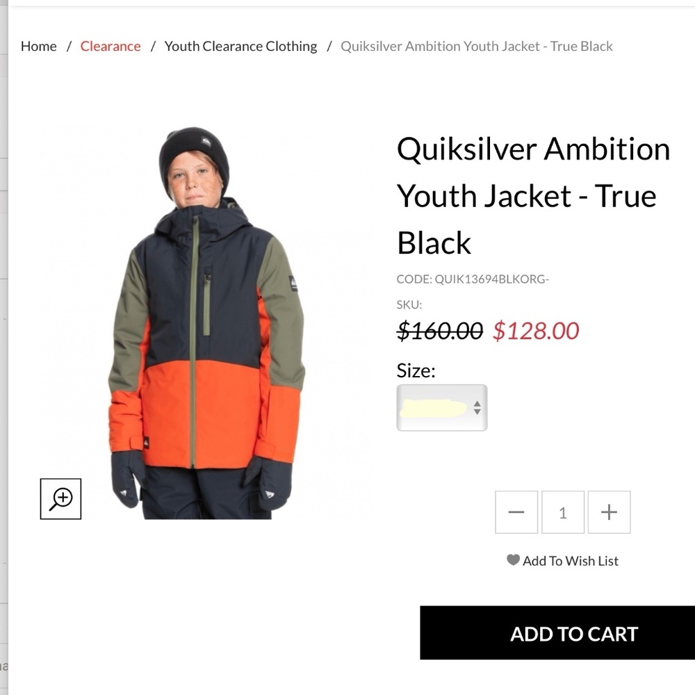 Boy's Quicksilver Ambition snowsports jacket Sz 16/XL
